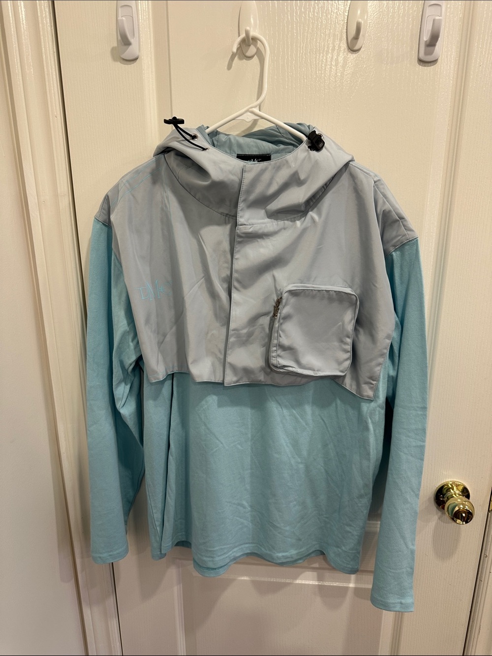 Kids Light Aqua Hooded Pullover Raincoat with Front Pocket